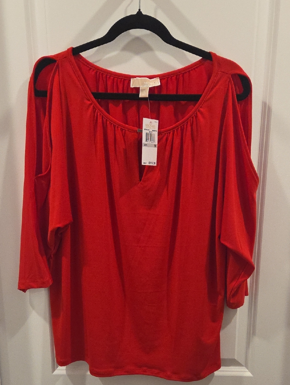 Mixhael Kors Red Cold-Shoulder Women's Top - Classic Scoop Neck